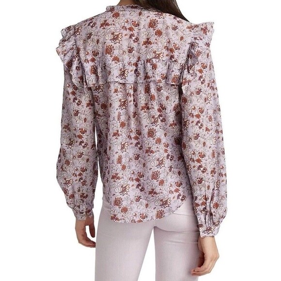 Womens Veronica Beard Viveca Top Med Floral Lavender Multi Cottagecore Boho - Picture 2 of 15